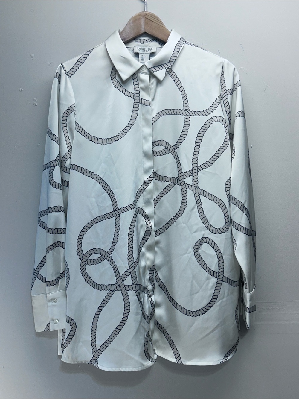 Rachel Zoe Satin Rope Print Button-Up Blouse M